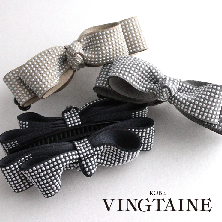 スタッズ風カラーリボンバナナクリップ シンプル デイリー | VINGTAINE | 詳細画像1 