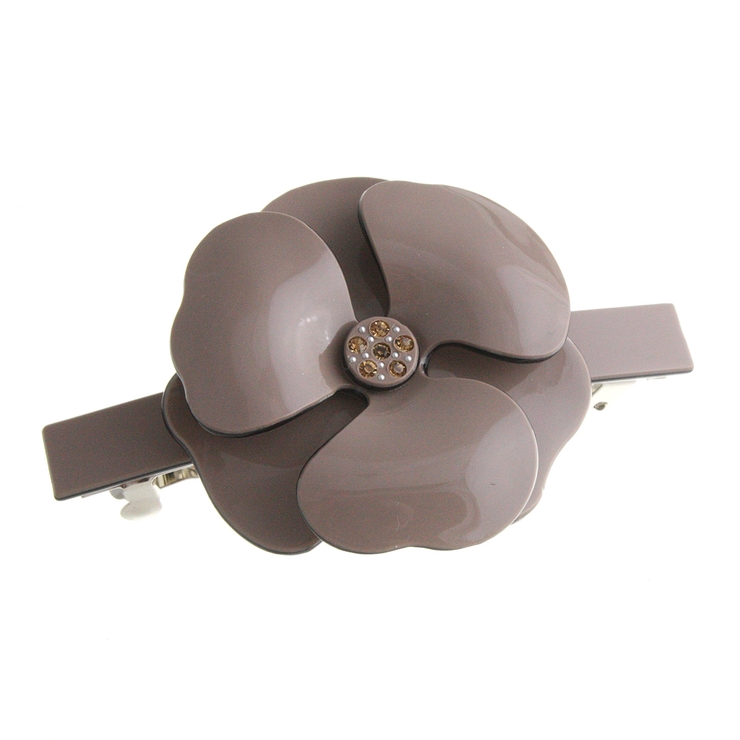 モカ | エナメル調カメリアバレッタ フラワー 立体 | VINGTAINE