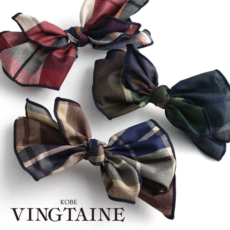 ビッグチェック柄リボンバレッタ フェミニン キュート | VINGTAINE | 詳細画像1 