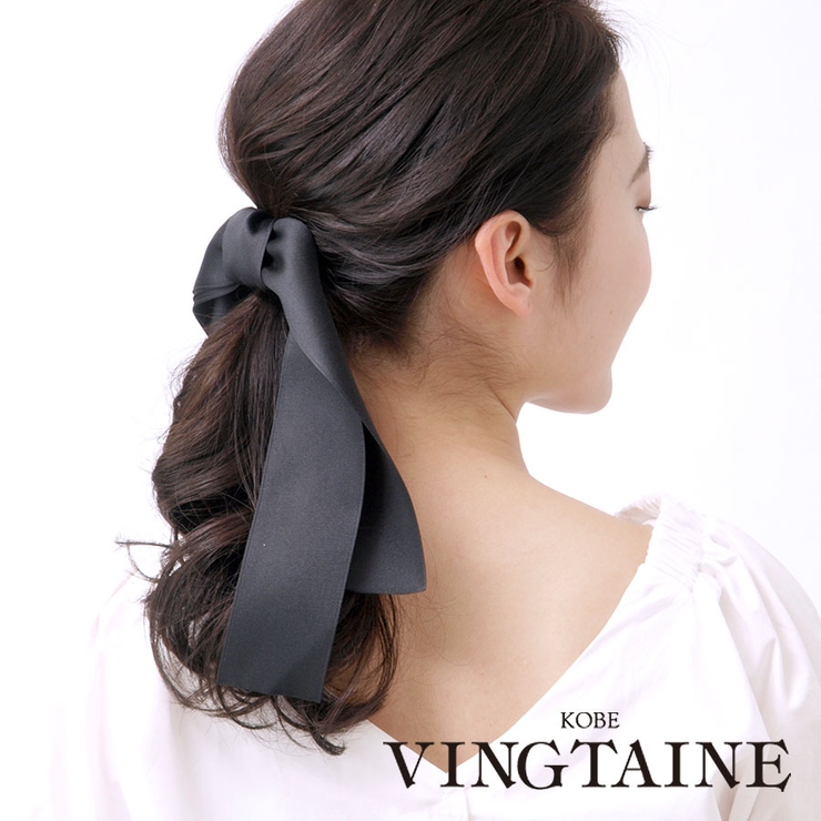 アシンメトリーロングサテンリボンヘアクリップ シンプル くちばしクリップ | VINGTAINE | 詳細画像1 