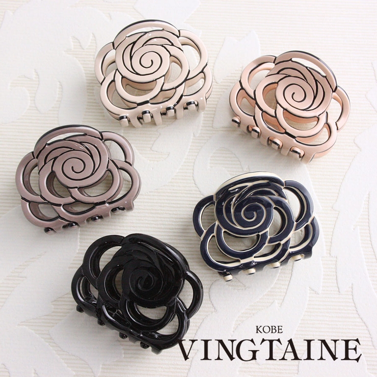 ローズバンスクリップ 透かし模様 ブラック | VINGTAINE | 詳細画像1 