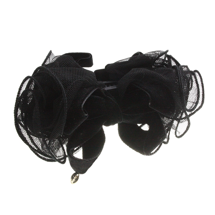 ワンカラー | チュールレース×ベルベットリボンバナナクリップ エレガント ブラック | VINGTAINE