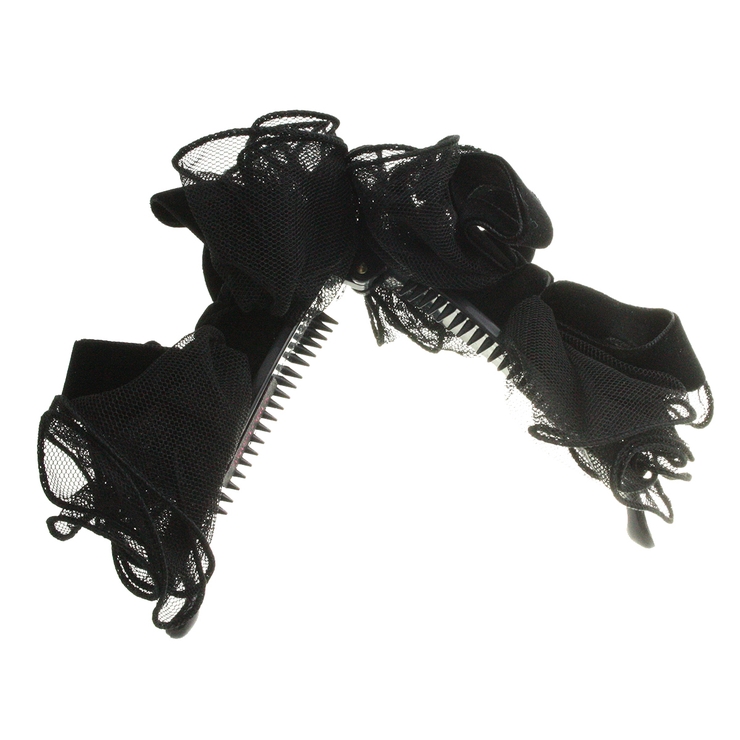 チュールレース×ベルベットリボンバナナクリップ エレガント ブラック | VINGTAINE | 詳細画像2 