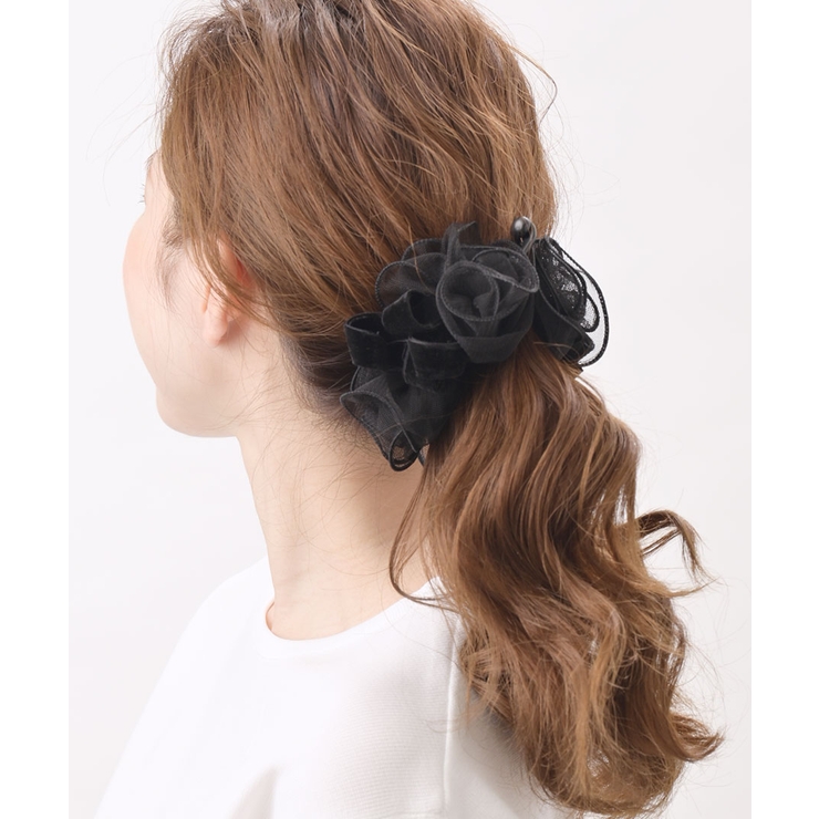 チュールレース×ベルベットリボンバナナクリップ エレガント ブラック | VINGTAINE | 詳細画像5 