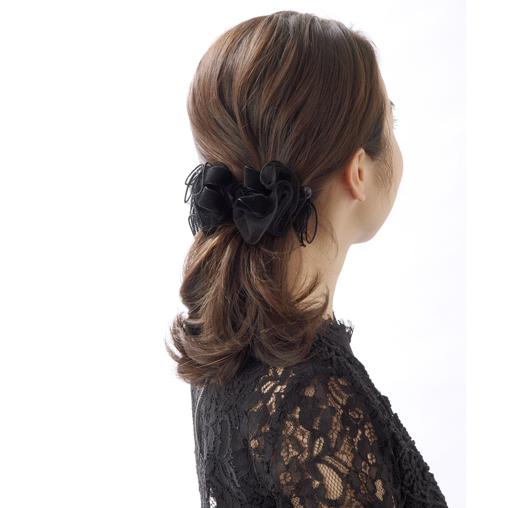 チュールレース×ベルベットリボンバナナクリップ エレガント ブラック | VINGTAINE | 詳細画像6 