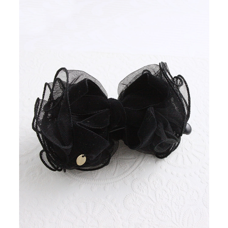 チュールレース×ベルベットリボンバナナクリップ エレガント ブラック | VINGTAINE | 詳細画像8 