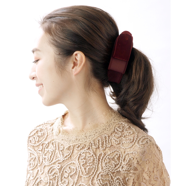 トップリボンバナナクリップ（ベルベット）(L) ブラック グレー | VINGTAINE | 詳細画像7 