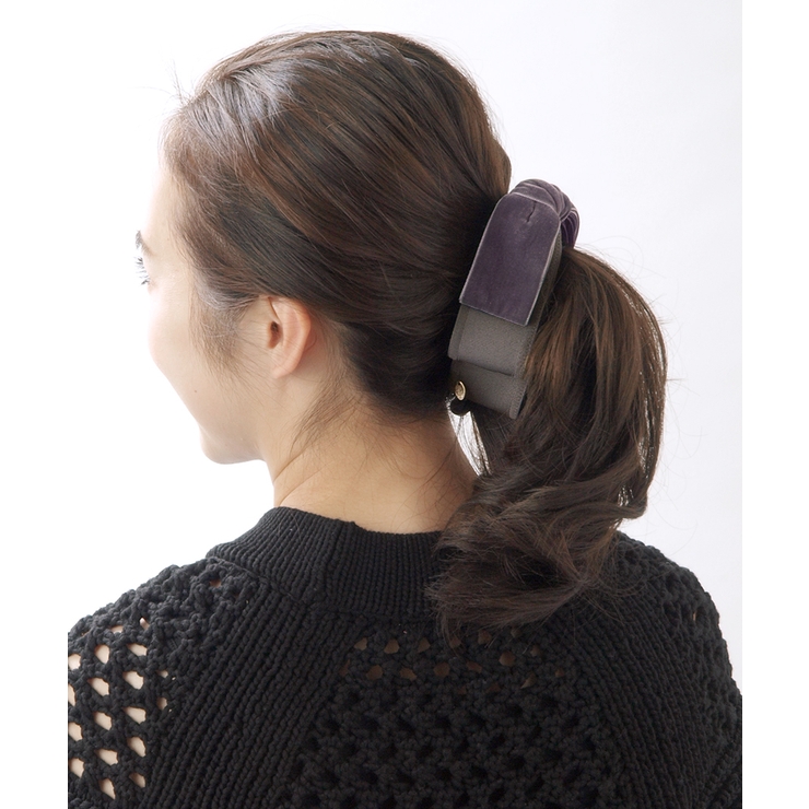 トップリボンバナナクリップ（ベルベット）(L) ブラック グレー | VINGTAINE | 詳細画像8 