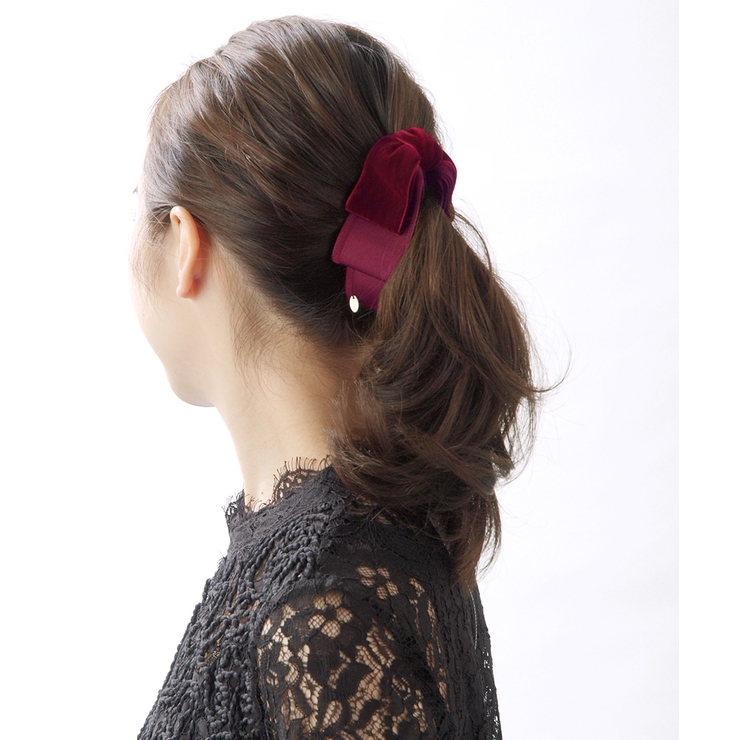 トップリボンバナナクリップ（ベルベット）(M) ブラック グレー | VINGTAINE | 詳細画像6 