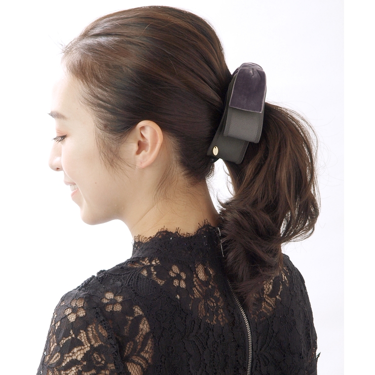 トップリボンバナナクリップ（ベルベット）(M) ブラック グレー | VINGTAINE | 詳細画像8 