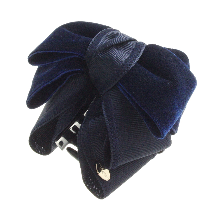 ネイビー | ベルベットセンターリボンバンスクリップ ブラック モカ | VINGTAINE