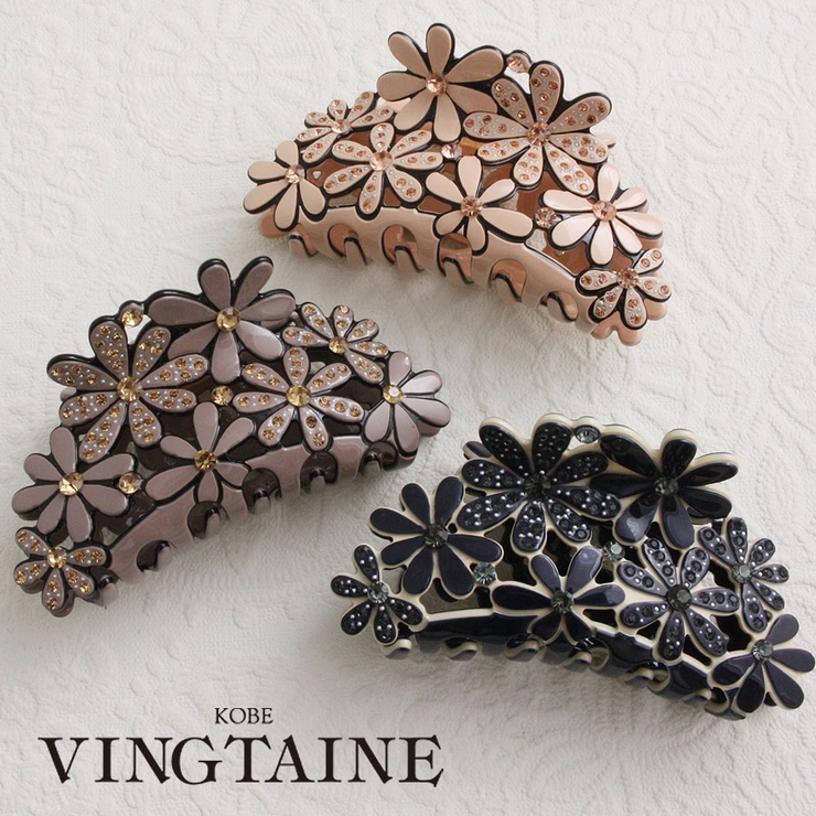 フラワーデザインバンスクリップ ネイビー ピンク | VINGTAINE | 詳細画像1 