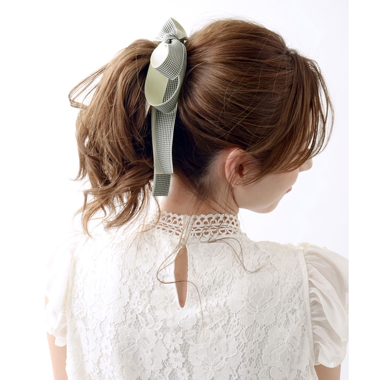 ギンガムチェック柄ロングリボンポニーフック ヘアカフ ヘアフック | VINGTAINE | 詳細画像6 