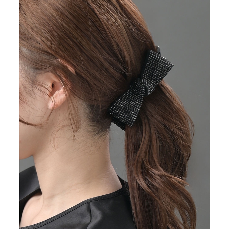 ブラック | スタッズ風リボンバナナクリップ ヘアクリップ デイリー使い | VINGTAINE