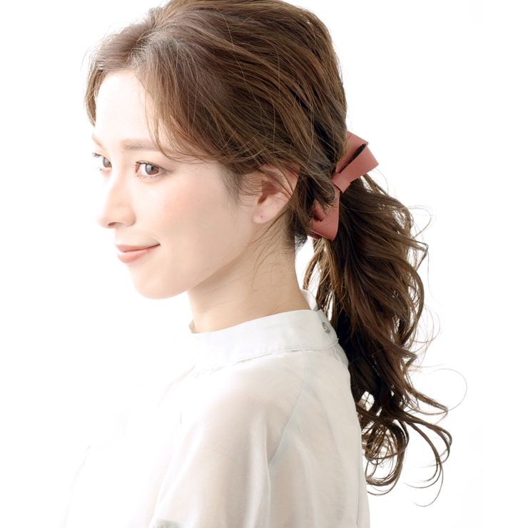 レンガ | フェイクレザーダブルリボンバナナクリップ ヘアアクセサリー ベーシック | VINGTAINE