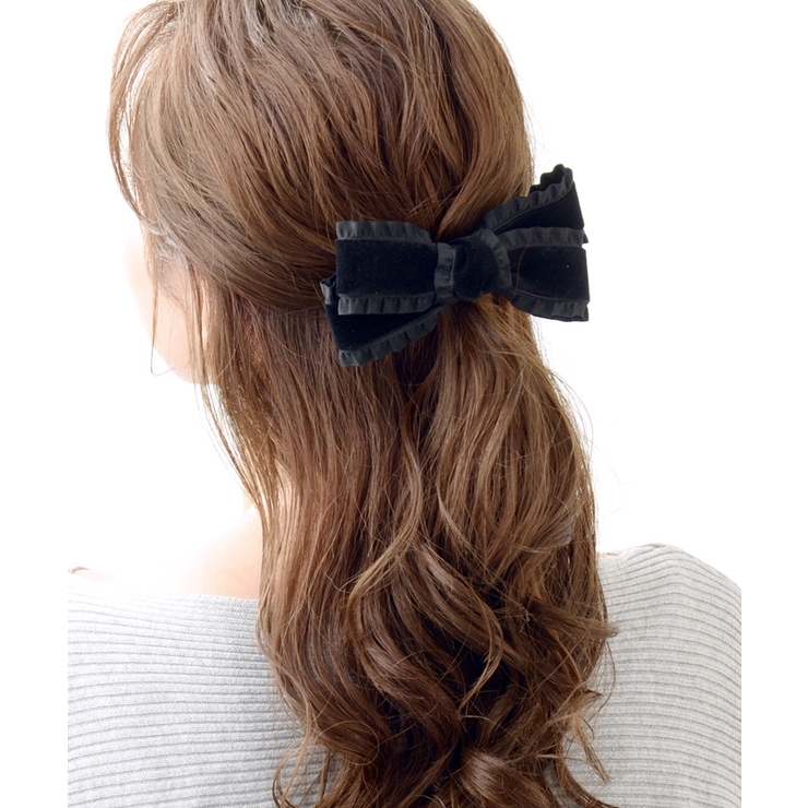 フリル×ベルベットリボンバレッタ ヘアアクセ ヘアアクセサリー[品番