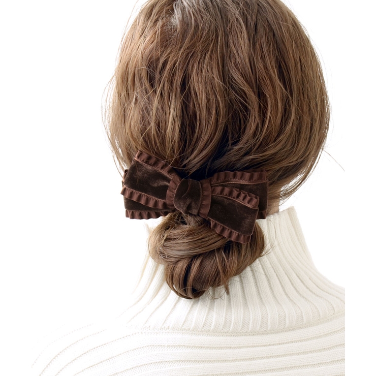 ブラウン | フリル×ベルベットリボンバレッタ ヘアアクセ ヘアアクセサリー | VINGTAINE