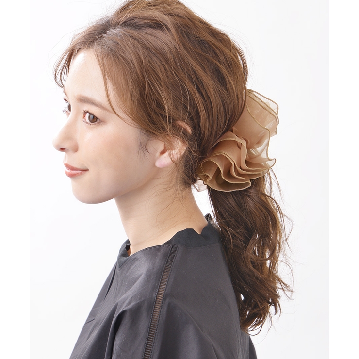 ベージュ | オーガンジーフリルバナナクリップ シアー リボン | VINGTAINE