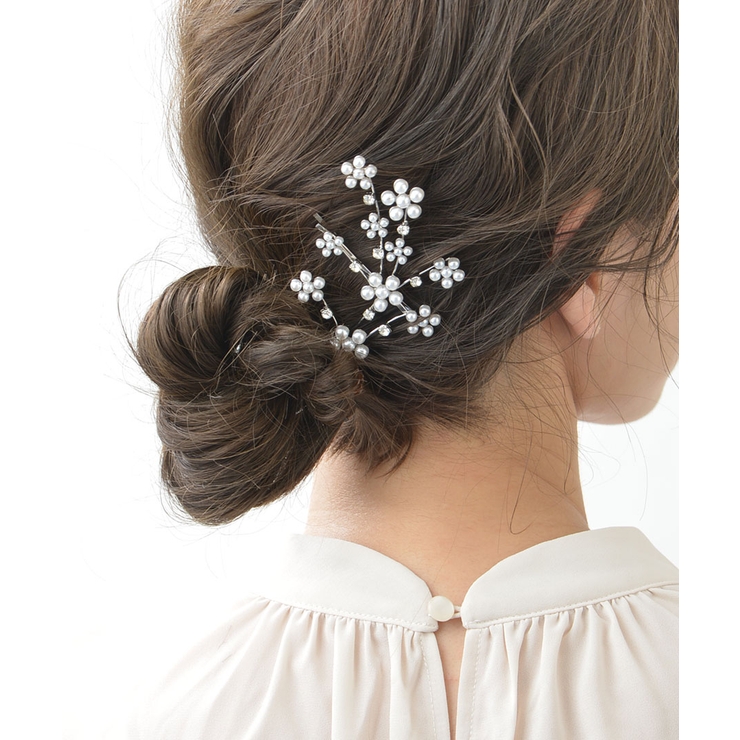 シルバー | パール＆ビジューフラワーヘアピン シンプル 可愛い | VINGTAINE