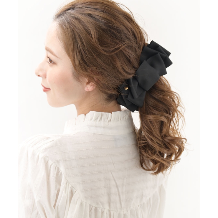 ワンカラー | グログランブラックリボンバナナクリップ シンプル ヘアアクセサリー | VINGTAINE