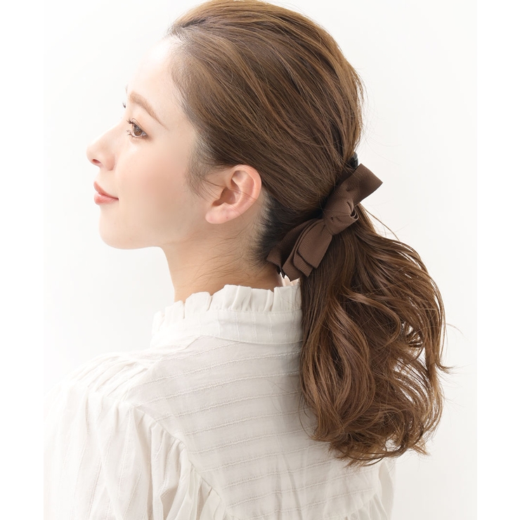 ブラウン | アシンメトリーリボンバナナクリップ エレガント シンプル | VINGTAINE