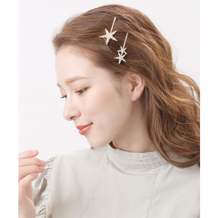 ビジュースターヘアピン2本セット 星 アレンジ[品番