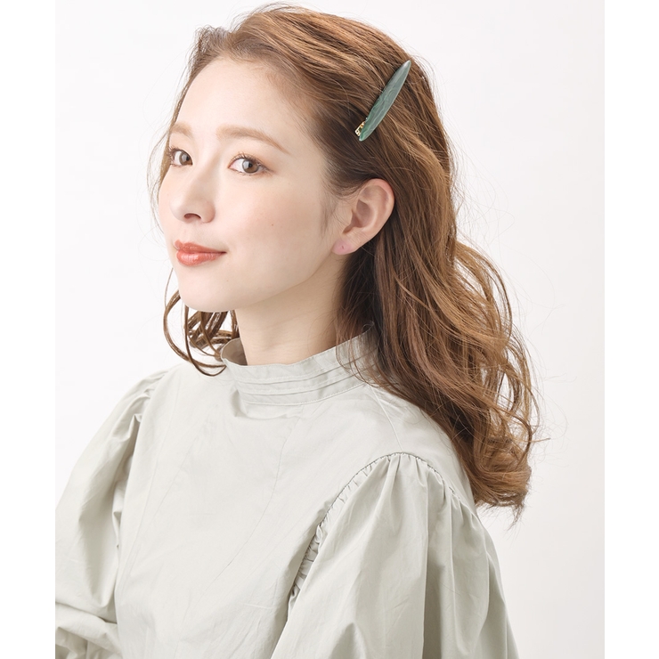 グリーン | ヘアクリップ マーブル模様 べっ甲風 | VINGTAINE