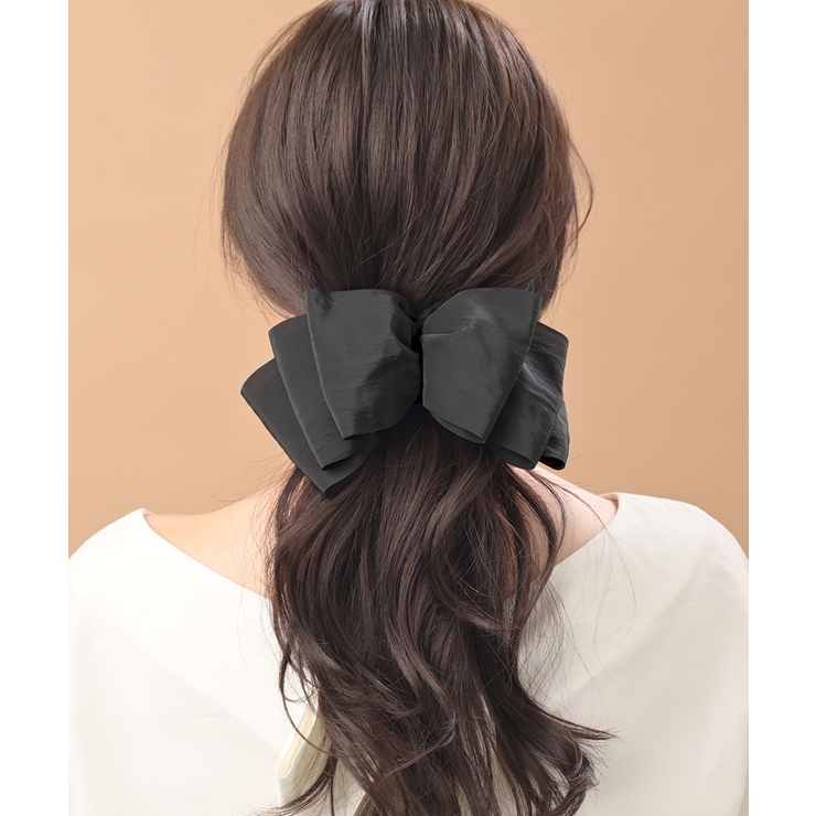 ブラック | フリルバレッタ 大きめリボンバレッタ ヘアアクセ | VINGTAINE