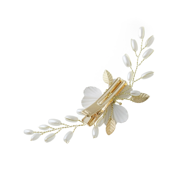 フラワーヘアクリップ パール調ビーズ ゴールドリーフ | VINGTAINE | 詳細画像7 