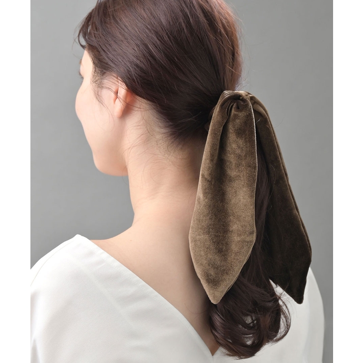 ブラウン | ベロア ロングリボン シュシュ | VINGTAINE