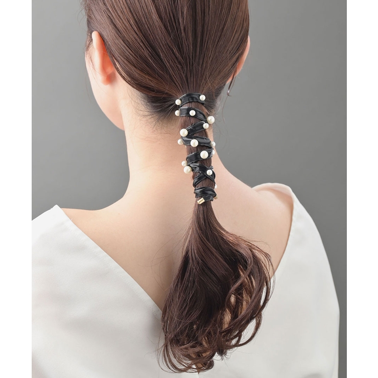 ブラック | ワイヤーポニー パール ヘアアクセ | VINGTAINE