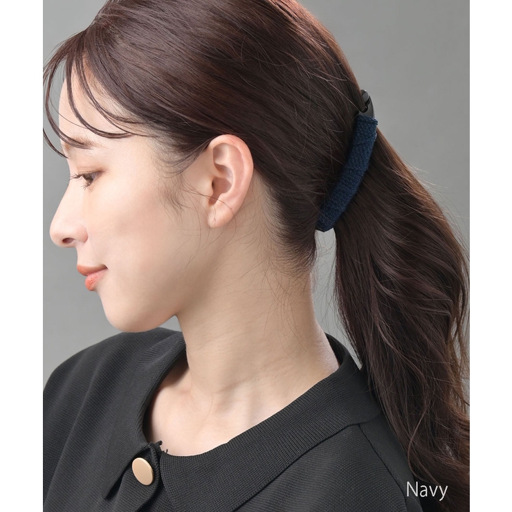 ネイビー | 編みデザインバナナクリップ スリム シンプル | VINGTAINE