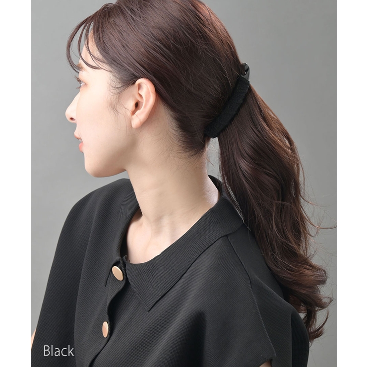 ブラック | 編みデザインバナナクリップ スリム シンプル | VINGTAINE