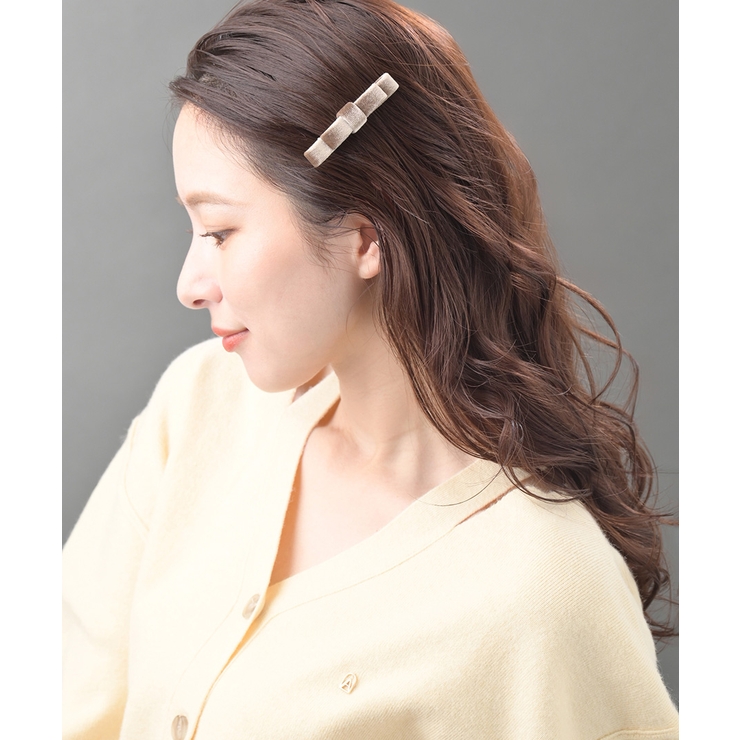 モカ | ベロアリボン ヘアクリップ 上品 | VINGTAINE