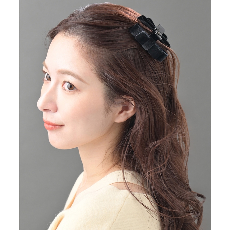 ブラック | ベロアリボン バンスクリップ 小さめ | VINGTAINE