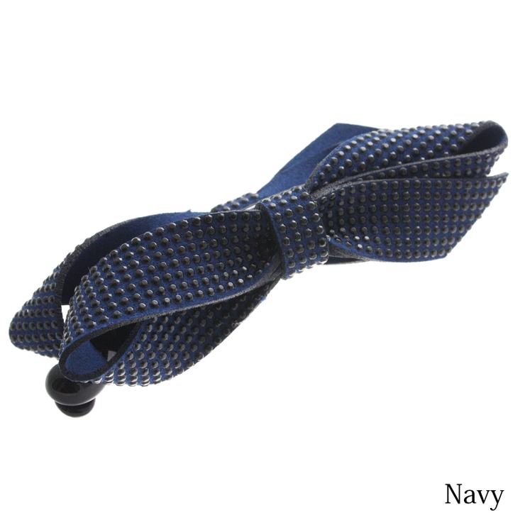 ネイビー | スタッズ風リボンバナナクリップ(M) ヘッドアクセ シンプル | VINGTAINE