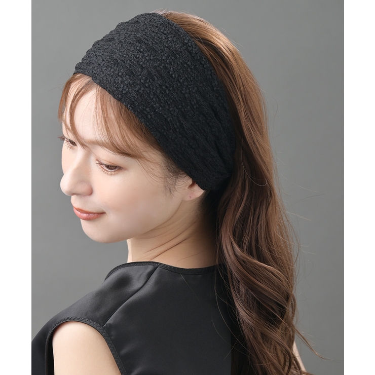 ワンカラー | ブラックレース ワイドターバン ヘアバンド | VINGTAINE