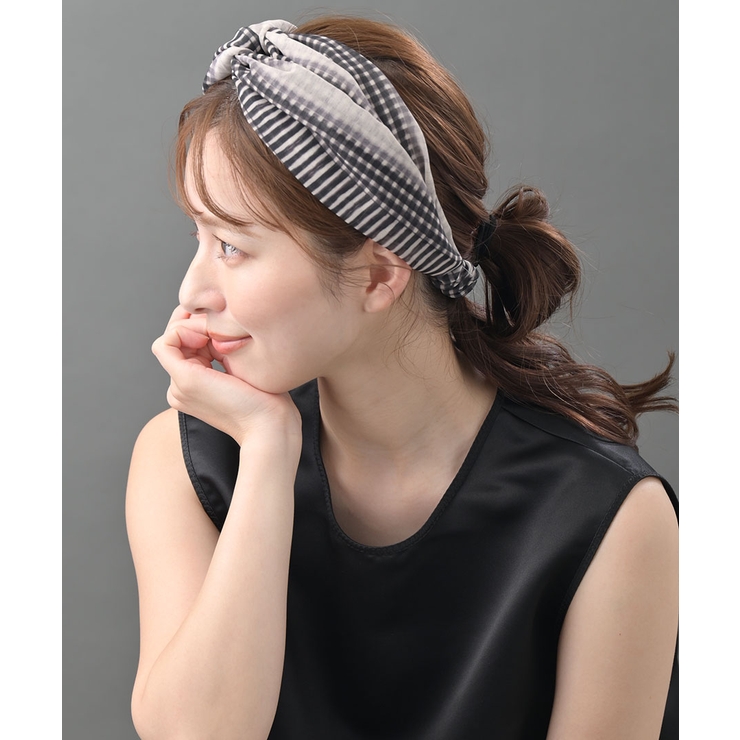 ワンカラー | モノトーンチェック柄 ヘアバンド ターバン | VINGTAINE