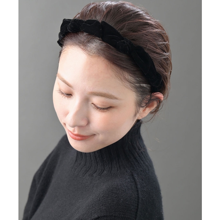 ブラック | カチューシャ ベルベット ミニリボン | VINGTAINE