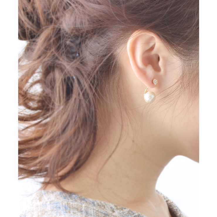 キュービックジルコニア×コットンパールダブルピアス バックキャッチピアス | VINGTAINE | 詳細画像7 