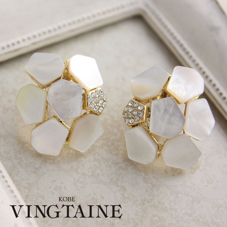 クラシカルシェルピアス イヤリング ラインストーン | VINGTAINE | 詳細画像1 