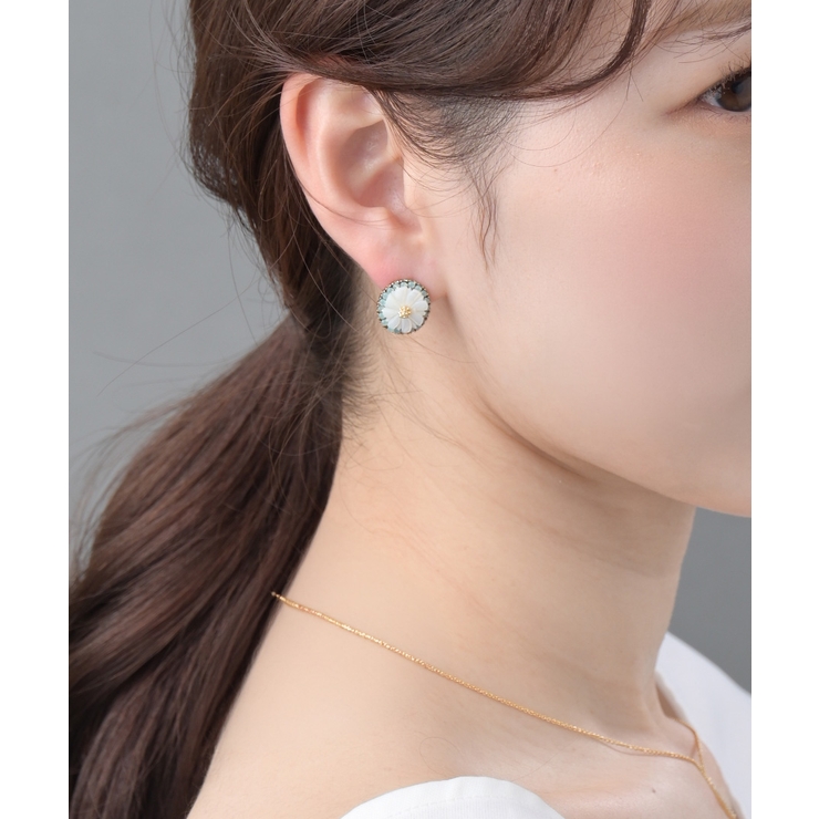 シェルフラワー×ラインストーンピアス/イヤリング/ビジュー P1199 | VINGTAINE | 詳細画像6 
