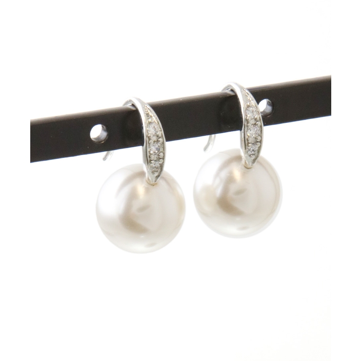 ホワイト（シルバー金具） | クリスタルパールフックピアス（10mm） シンプル キュービックジルコニア | VINGTAINE