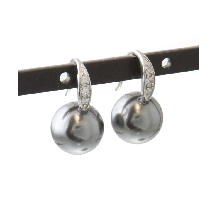 グレー（シルバー金具） | クリスタルパールフックピアス（10mm） シンプル キュービックジルコニア | VINGTAINE