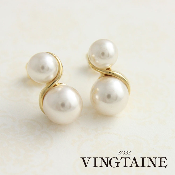 ダブルパールウェーブピアス イヤリング 結婚式 | VINGTAINE | 詳細画像1 