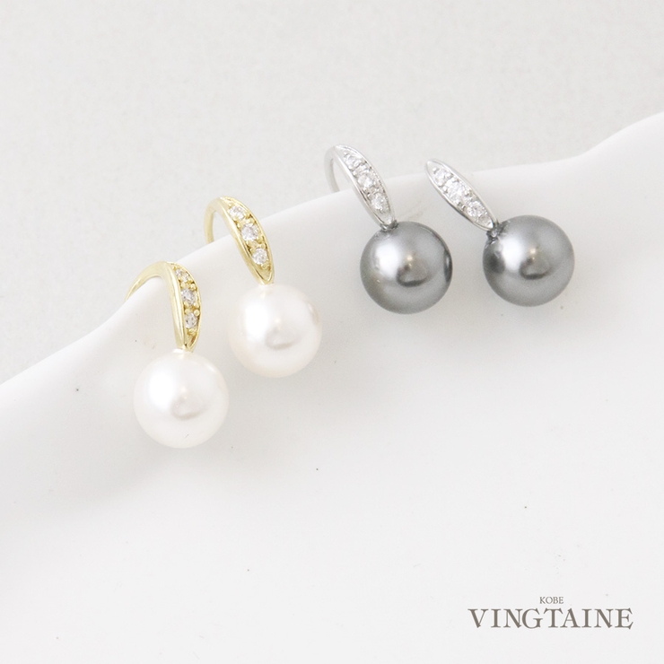 クリスタルパールフックピアス（8mm） シンプル キュービックジルコニア | VINGTAINE | 詳細画像1 