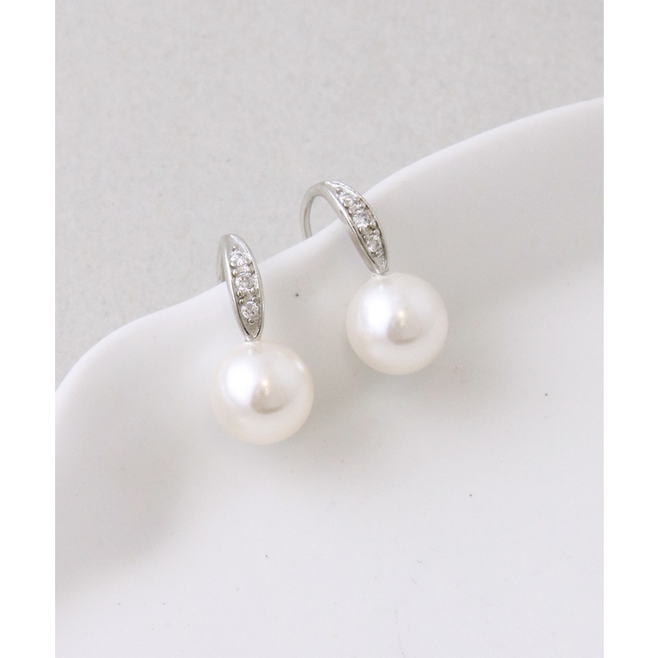 クリスタルパールフックピアス（8mm） シンプル キュービックジルコニア | VINGTAINE | 詳細画像5 