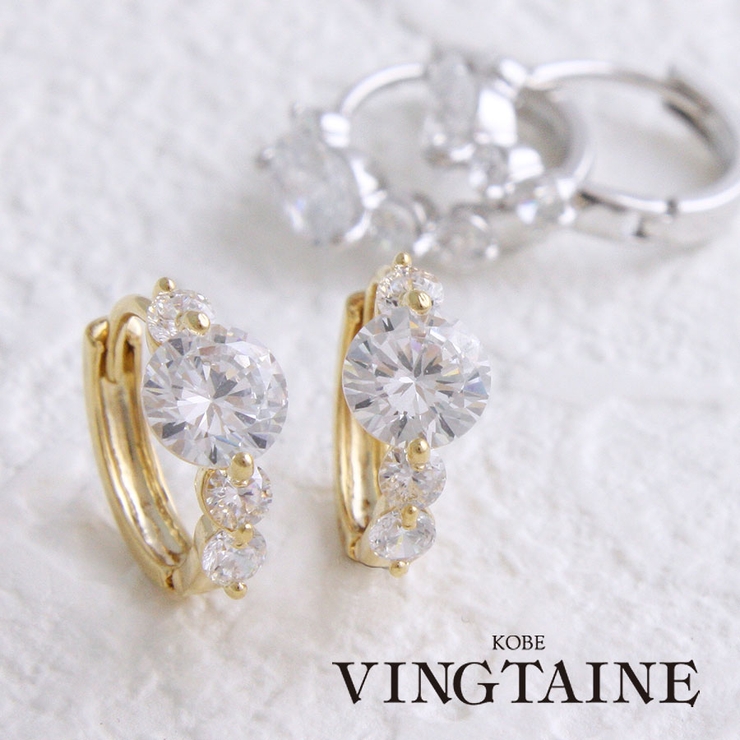 キュービックジルコニアリングピアス/小ぶり/フープピアス/シンプル P1416 | VINGTAINE | 詳細画像1 