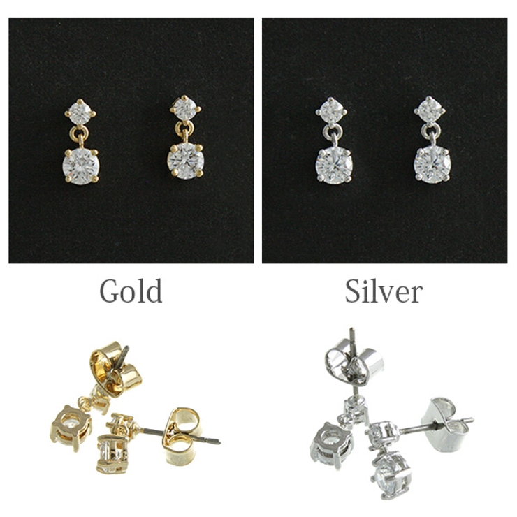 ダブルキュービックジルコニアピアス 2粒 CZ | VINGTAINE | 詳細画像2 