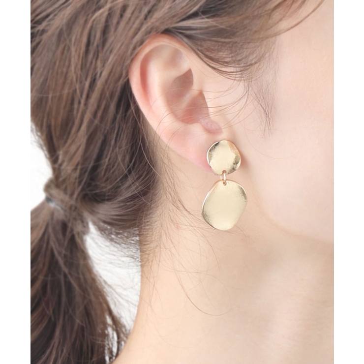 ダブルウェーブプレートピアス/イヤリング/大ぶり P1494[品番